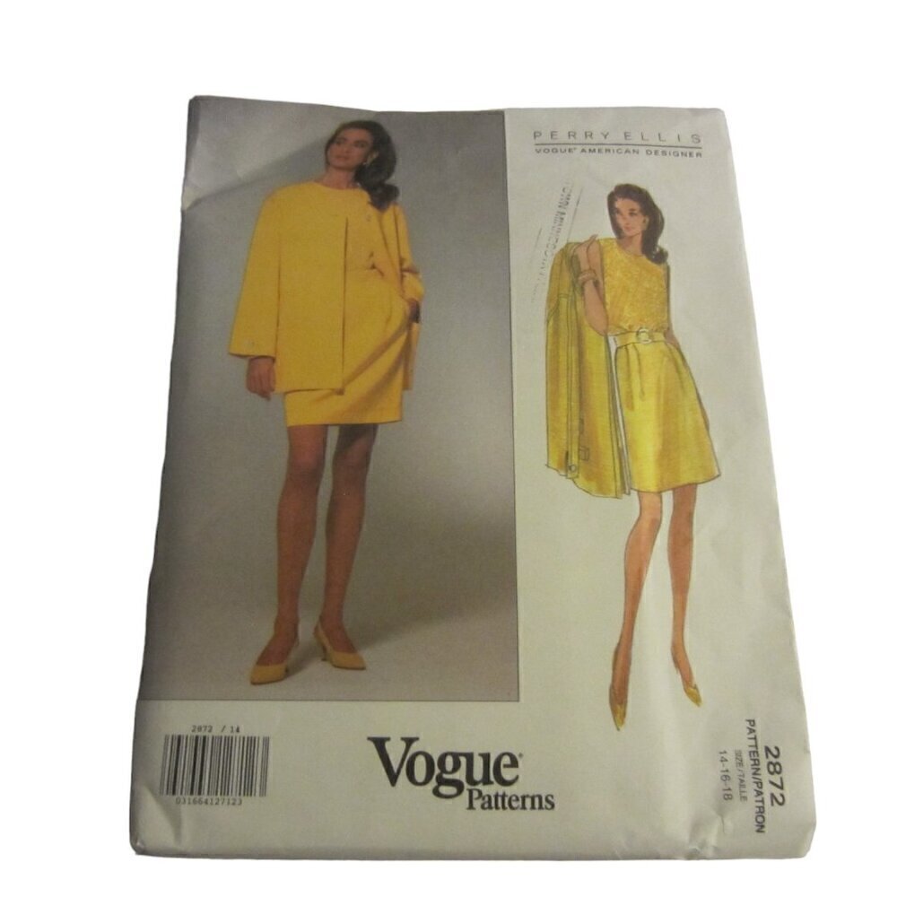 Perry Ellis Vintage Women's Sewing Pattern 2872 Dress and Jacket Size 14-16-18